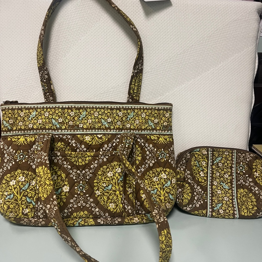Vera Bradley Brown and Yellow Floral Shoulder Bag Set